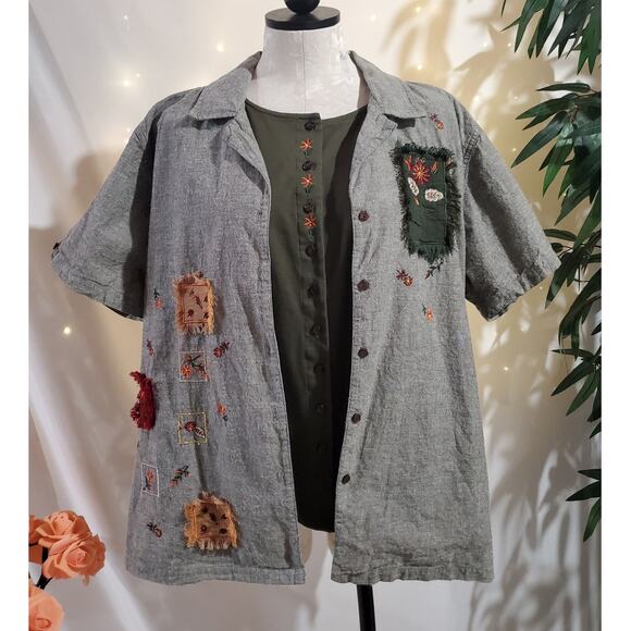 Bobbie Brooks Tops - Vtg Bobbie Brooks Layered Embroidered Patch Button Top Size XL Cottage Hippie